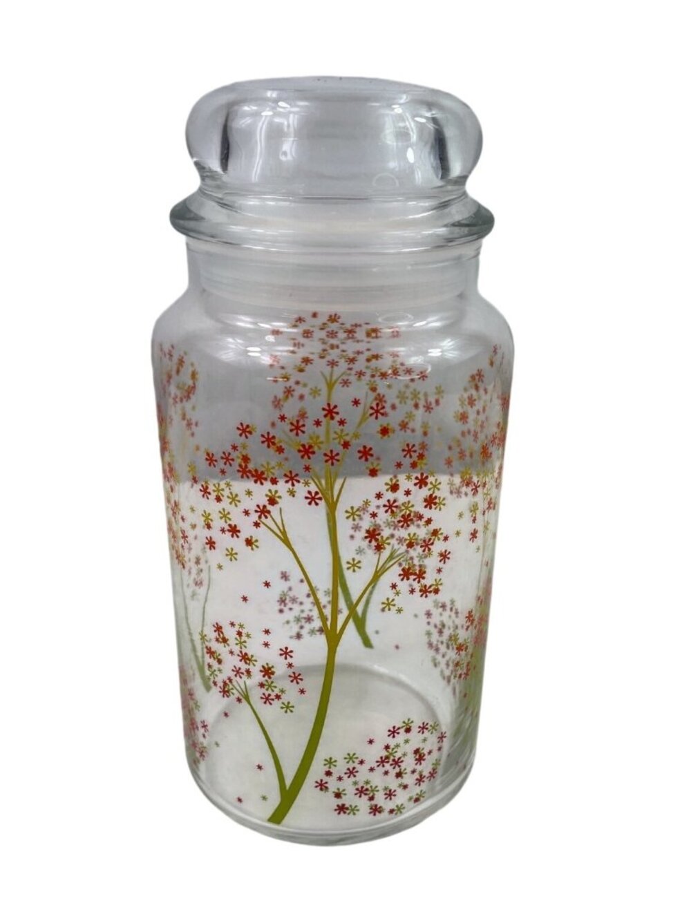 Vintage 70's Anchor Hocking Fall Autumn Trees Glass Canisters w/Lid